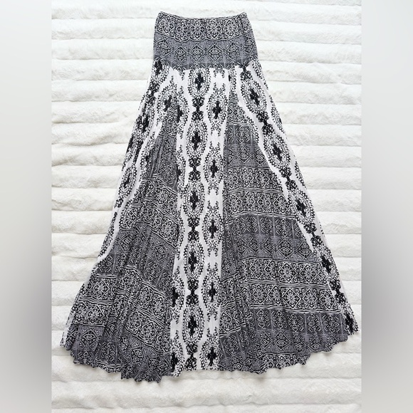 Free People Boho Strapless Maxi Dress Black Ivory Print Size S - Picture 2 of 10